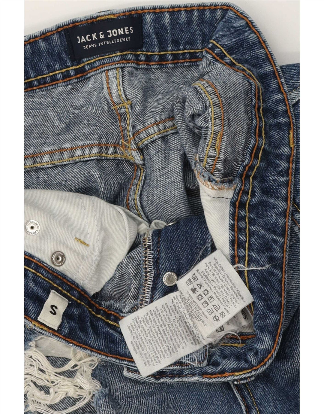 Jack & Jones Short en jean coupe droite effet vieilli pour homme Petit W28 Bleu Coton