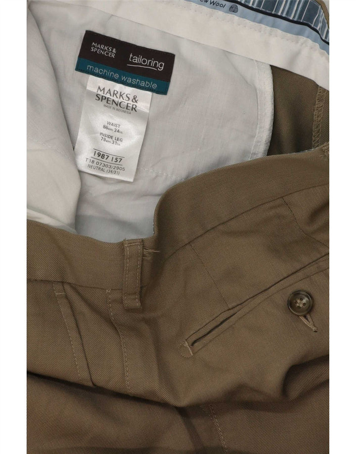Marks & Spencer Pantalon de Costume Homme W34 L31 Laine Beige