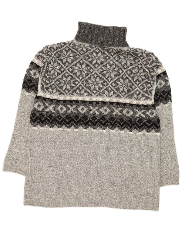 vintage Femmes Roll Neck Jumper Pull UK 14 Moyen Gris Fair Isle Acrylique