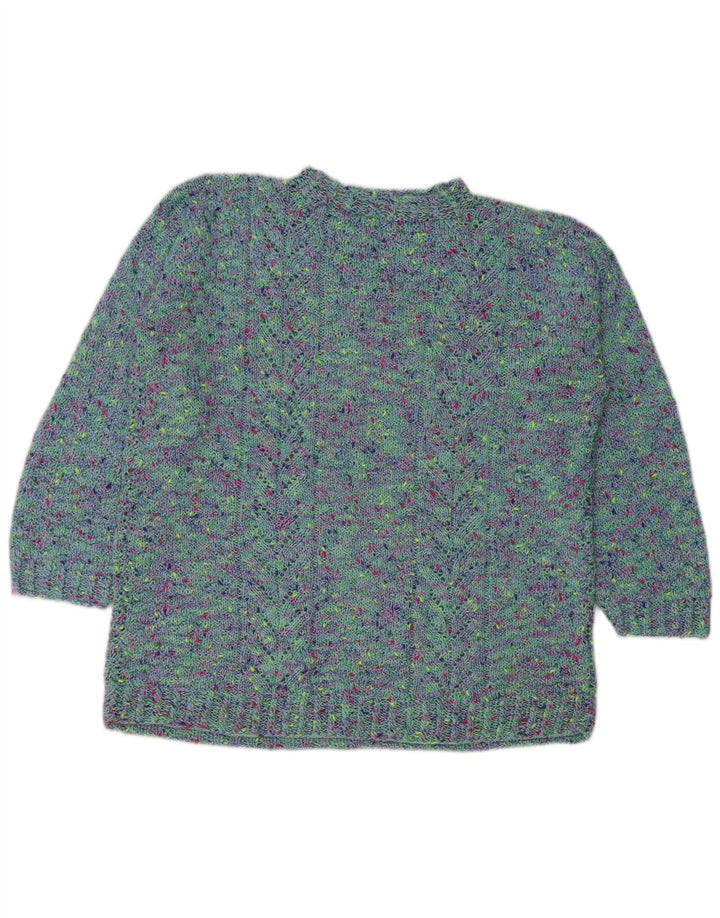 VINTAGE Femme Col Roulé Pull Pull UK 18 XL Bleu Moucheté