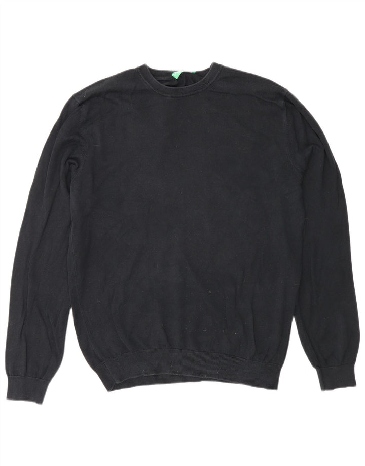 Benetton Pull à col rond pour homme Noir moyen classique