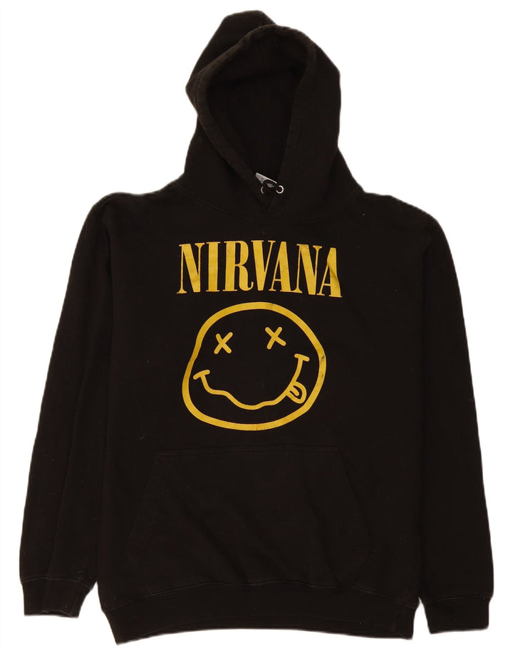 vintage Mens Nirvana Graphic Hoodie Jumper Moyen Noir Coton