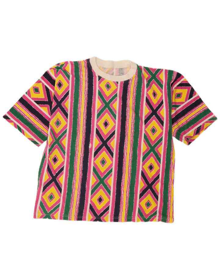 vintage Womens T-Shirt Top UK 16 Grand Géométrique Multicolore