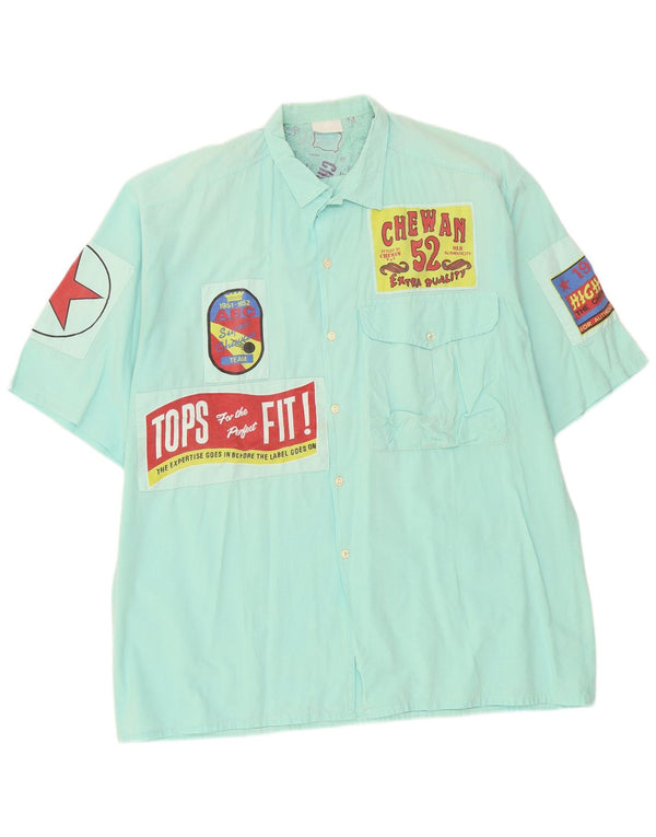 Chemise graphique vintage à manches courtes pour homme XL Turquoise