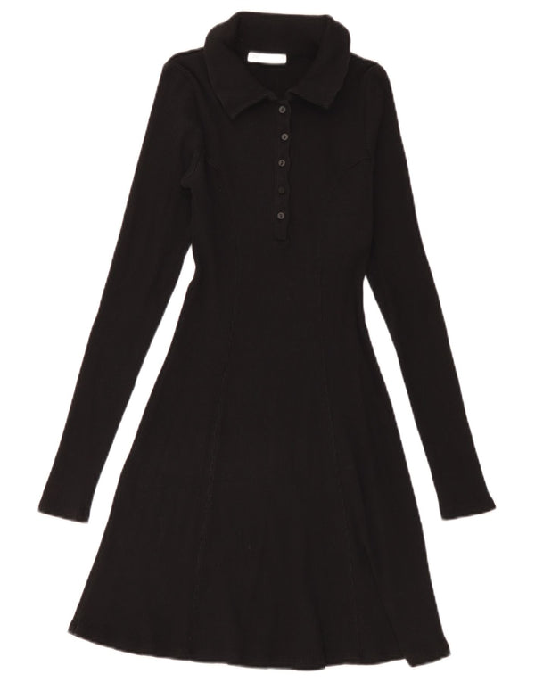 Zara Robe polo à manches longues pour femme UK 12 Noir moyen