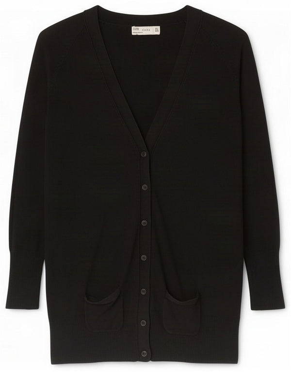 Zara Cardigan Femme Pull UK 14 Large Noir Coton