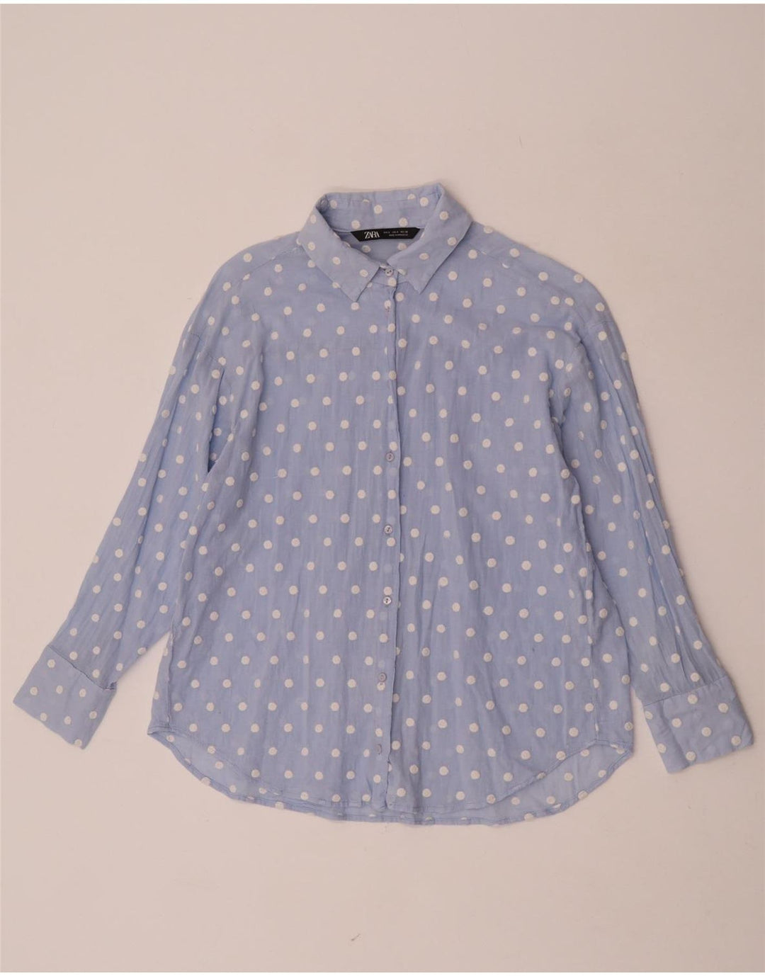 Zara Chemise Femme UK 10 Petit Bleu À Pois Polyester