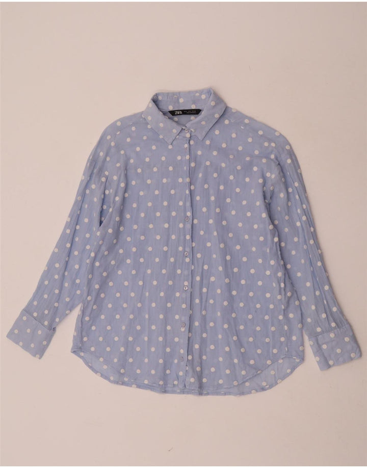 Zara Chemise Femme UK 10 Petit Bleu À Pois Polyester