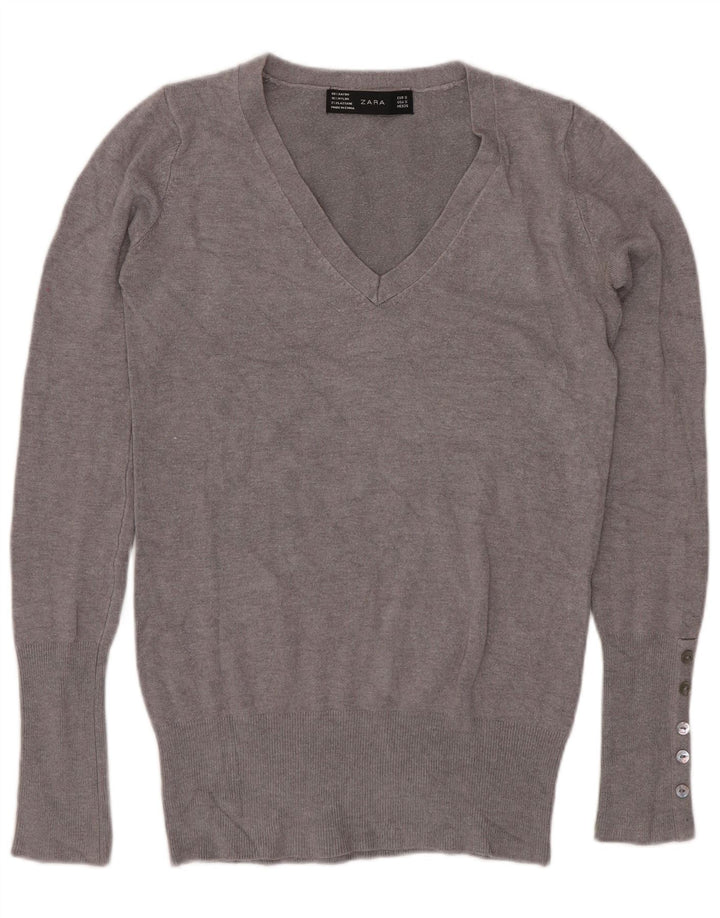Zara Pull col V pour femme UK 10 Petit Gris