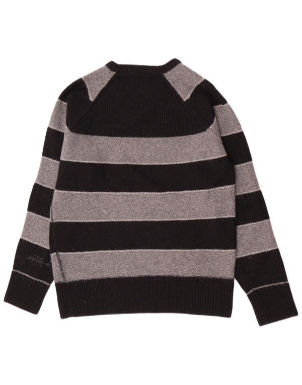 Lee Pull col bateau pour femme UK 46 Large laine vierge rayée grise