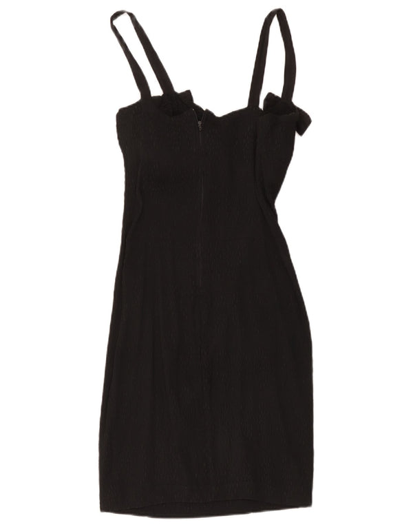 vintage Femmes Sans Manches Mini Gaine Robe UK 12 Moyen Noir Tacheté