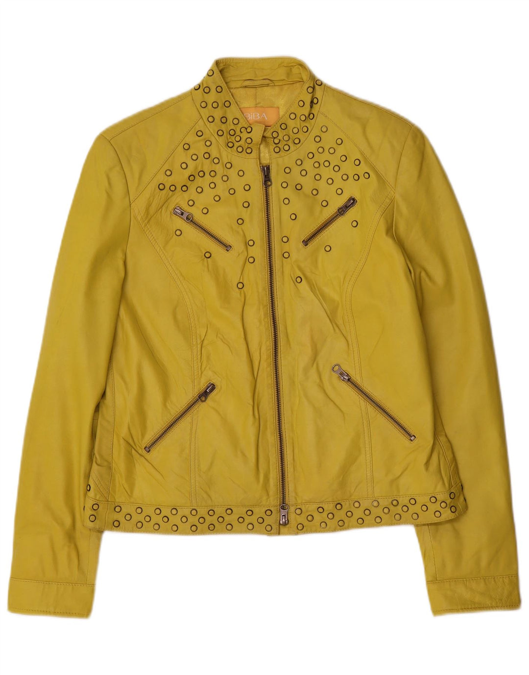 Biba Veste en cuir pour femme UK 14 Cuir tacheté jaune moyen