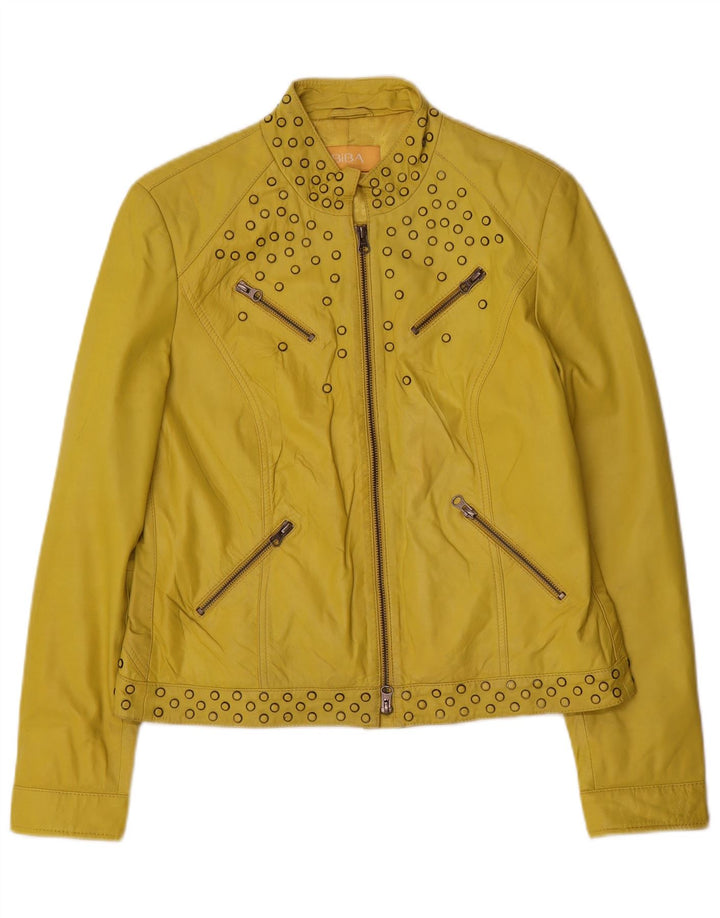Biba Veste en cuir pour femme UK 14 Cuir tacheté jaune moyen