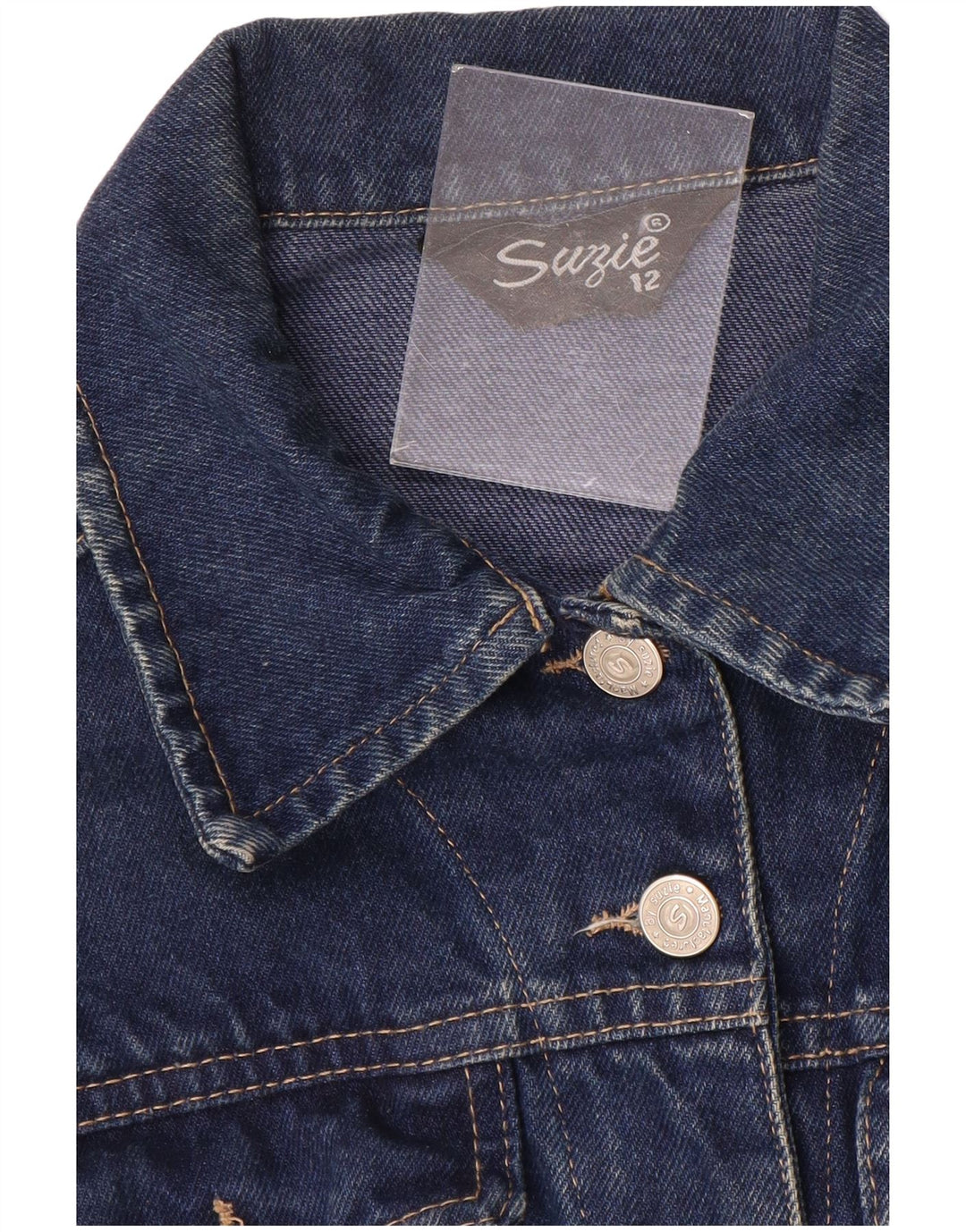 VINTAGE Veste en jean femme UK 12 Bleu marine moyen