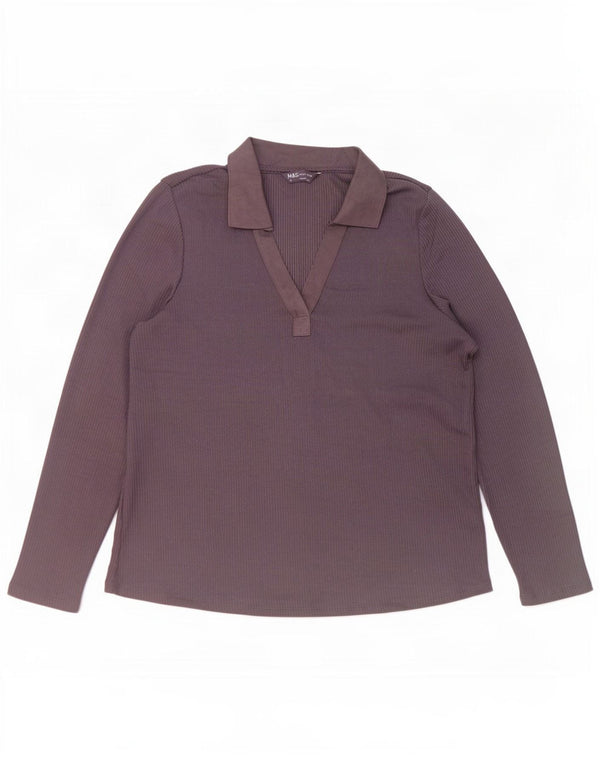 Marks & Spencer Polo à manches longues pour femme UK 18 XL Violet Polyester