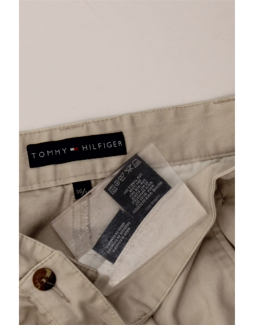 TOMMY HILFIGER Pantalon Chino Droit Homme W36 L32 Beige Coton