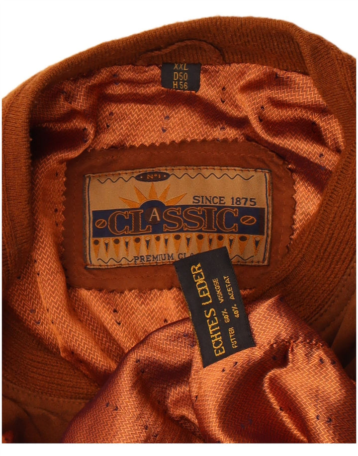 vintage Mens Suede Bomber Jacket UK 44 2XL Cuir Marron