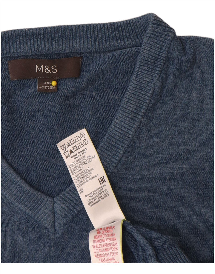 Marks & Spencer Pull col V pour homme 3XL Bleu Acrylique