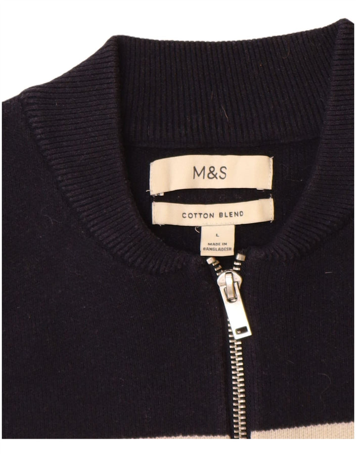 Marks & Spencer Pull à col zippé pour homme Large Bleu marine rayé