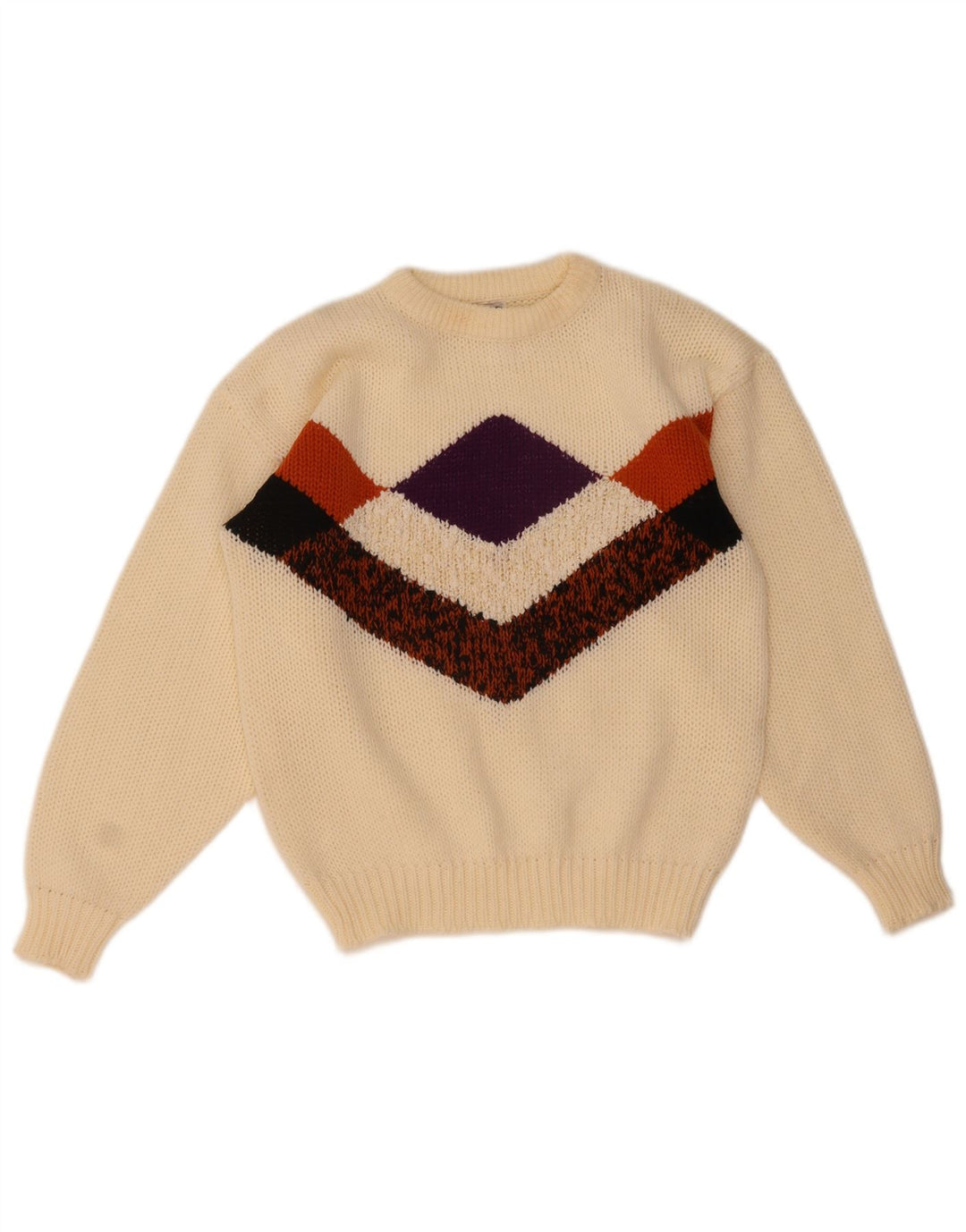 C&A Pull à col rond pour femme EU 40 Medium Off White Argyle/Diamond
