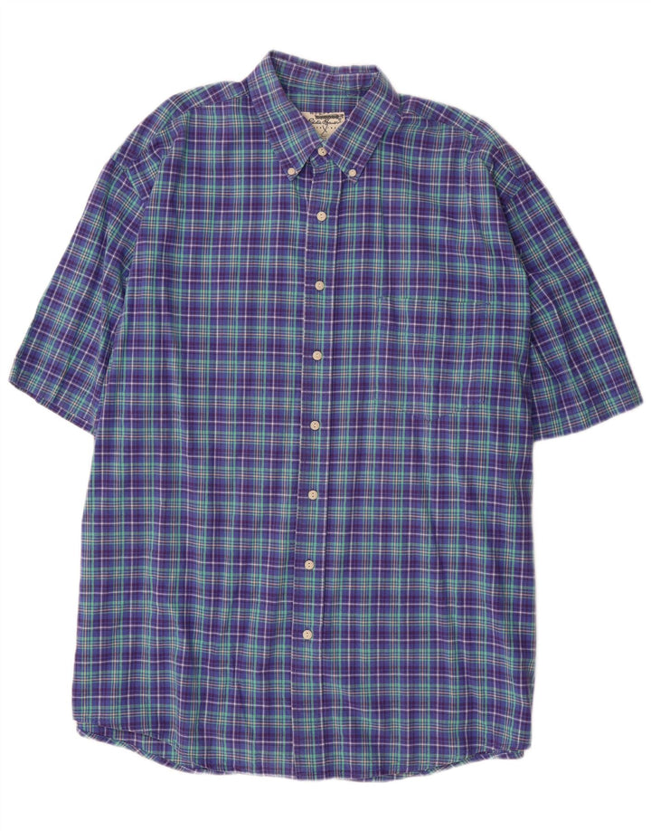 EDDIE BAUER Chemise à manches courtes pour homme XL en coton à carreaux violet