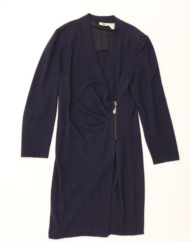 Gianfranco Ferre Robe droite à manches longues pour femme UK 14 Bleu marine moyen