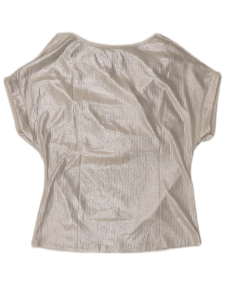 vintage Femme Blouse Top UK 16 Grande Viscose Argentée