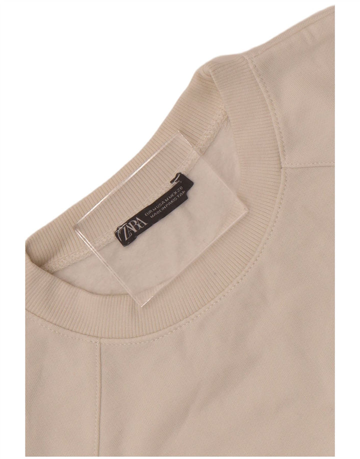 Zara Sweat-shirt court surdimensionné à manches 3/4 pour femme UK 14 Blanc moyen