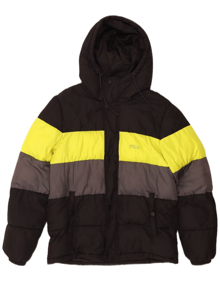 FILA Veste matelassée à capuche pour homme UK 36 Small Noir Colorblock Polyester