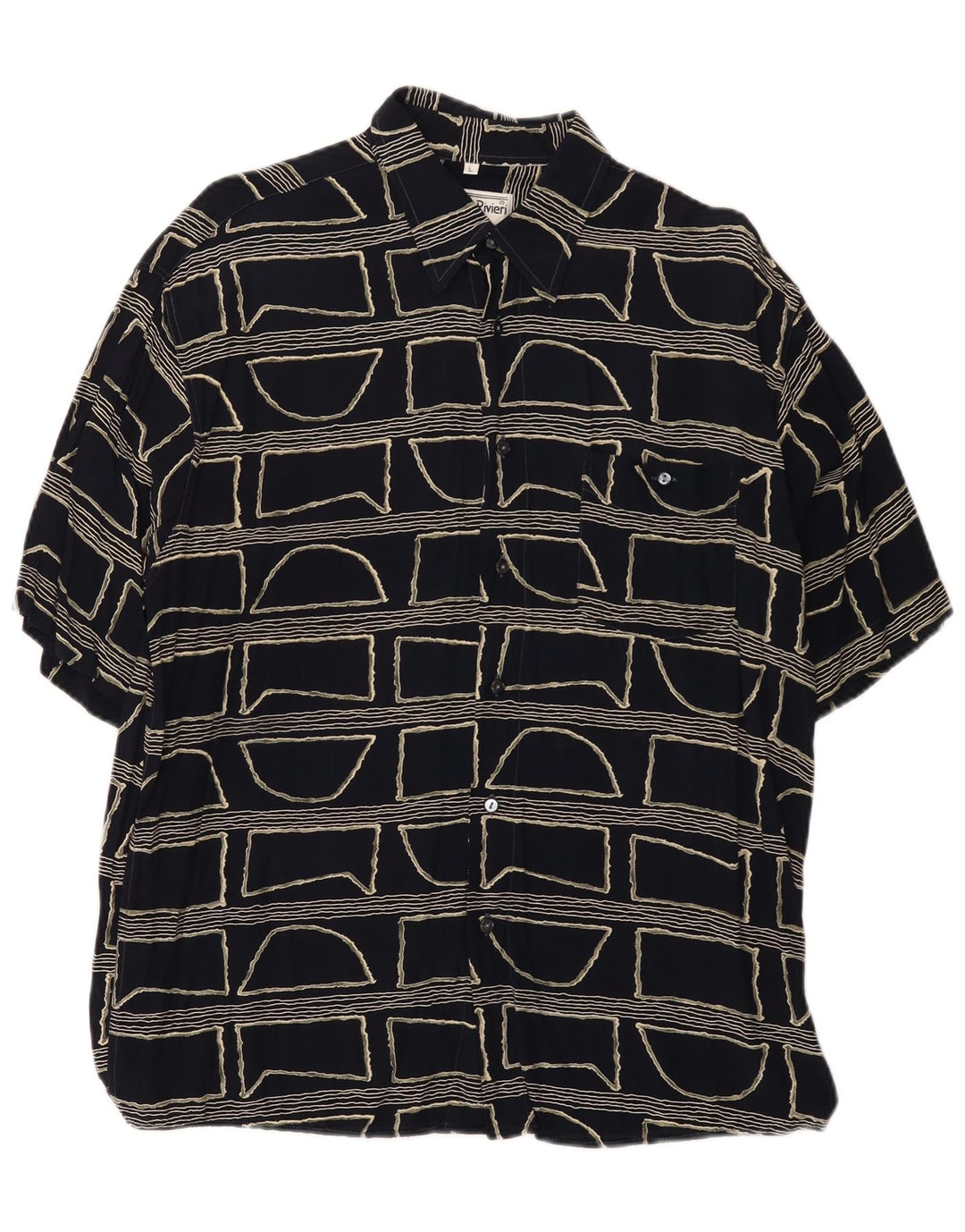 vintage Chemise à manches courtes pour hommes Grand Noir Géométrique