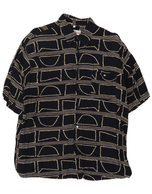 vintage Chemise à manches courtes pour hommes Grand Noir Géométrique