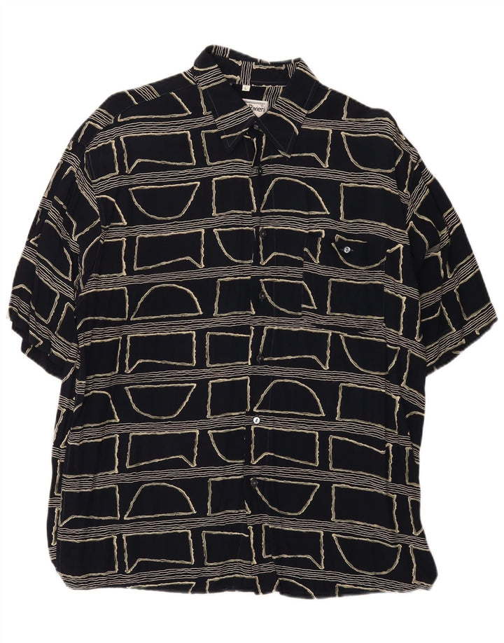 vintage Chemise à manches courtes pour hommes Grand Noir Géométrique