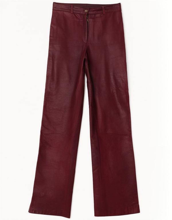 Pantalon droit en cuir femme vintage W26 L29 Bordeaux
