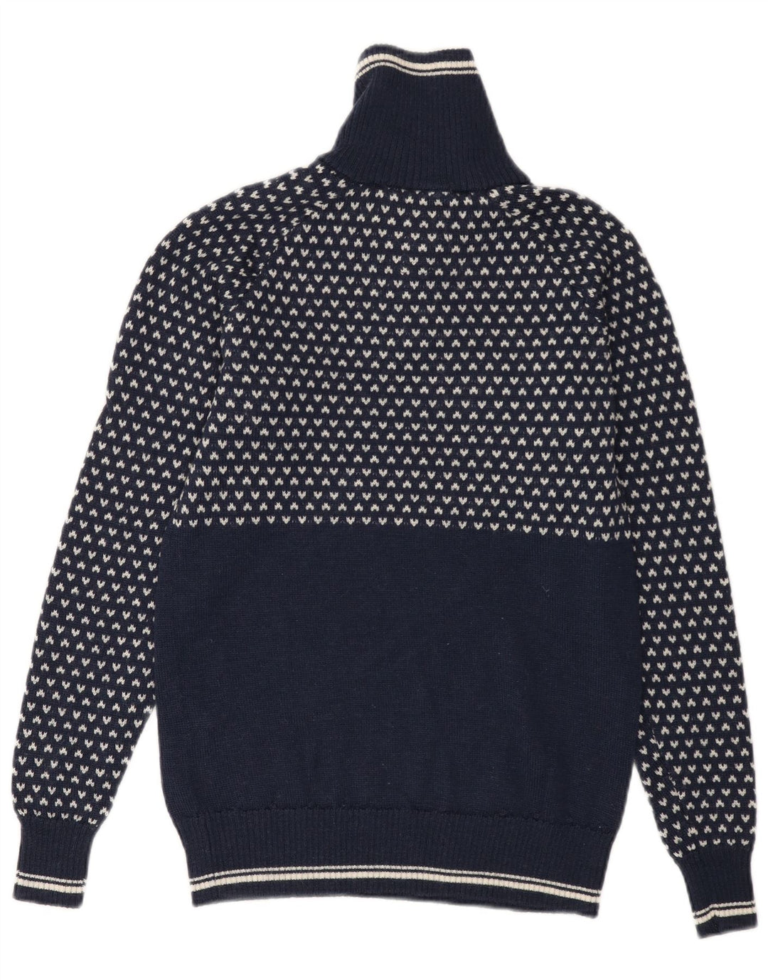 BERGANS Pull col zippé pour homme XS en laine géométrique bleu marine
