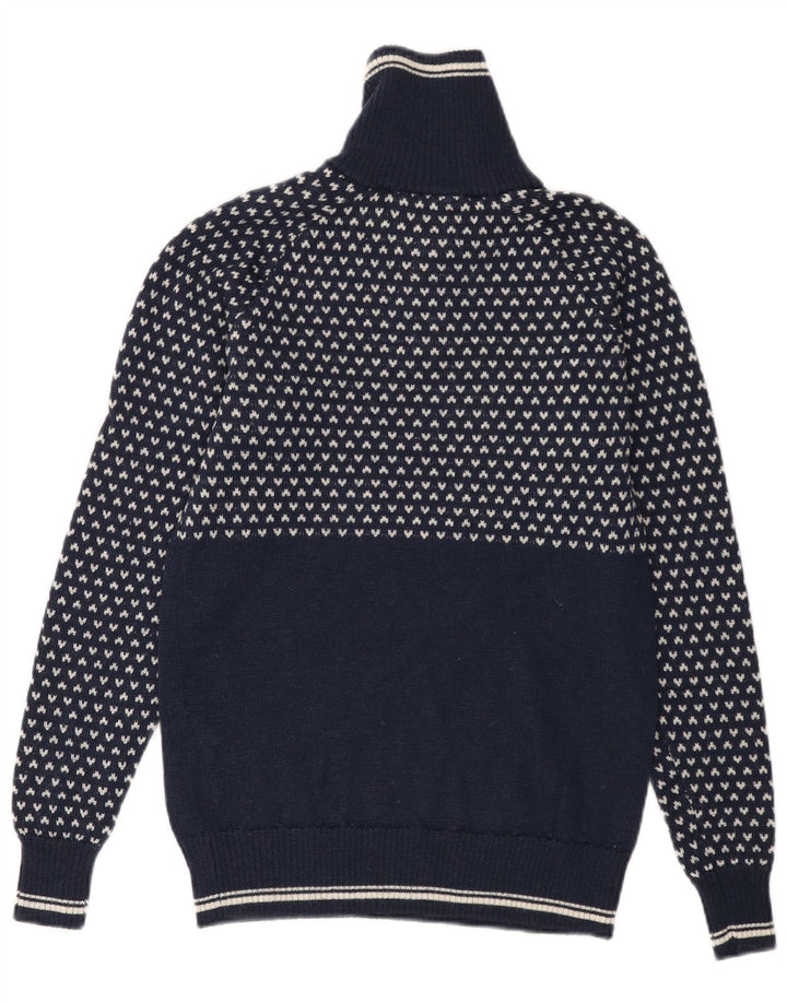 BERGANS Pull col zippé pour homme XS en laine géométrique bleu marine