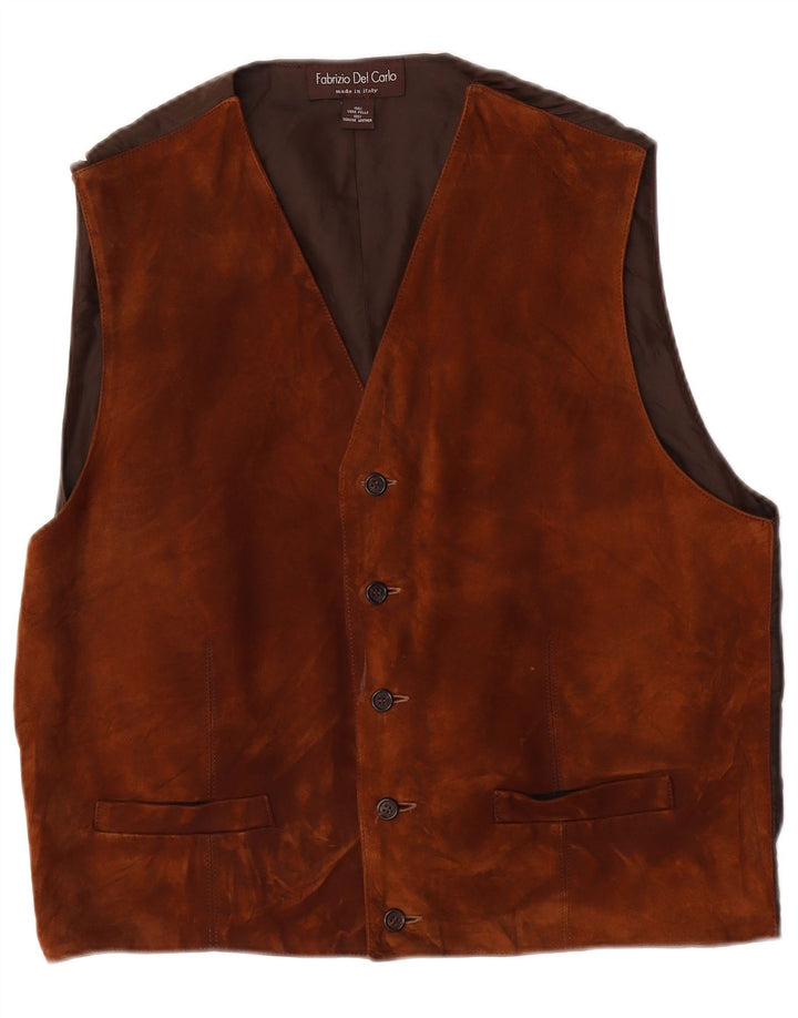 FABRIZIO DEL CARLO Gilet en Daim pour Homme en Cuir Marron Large