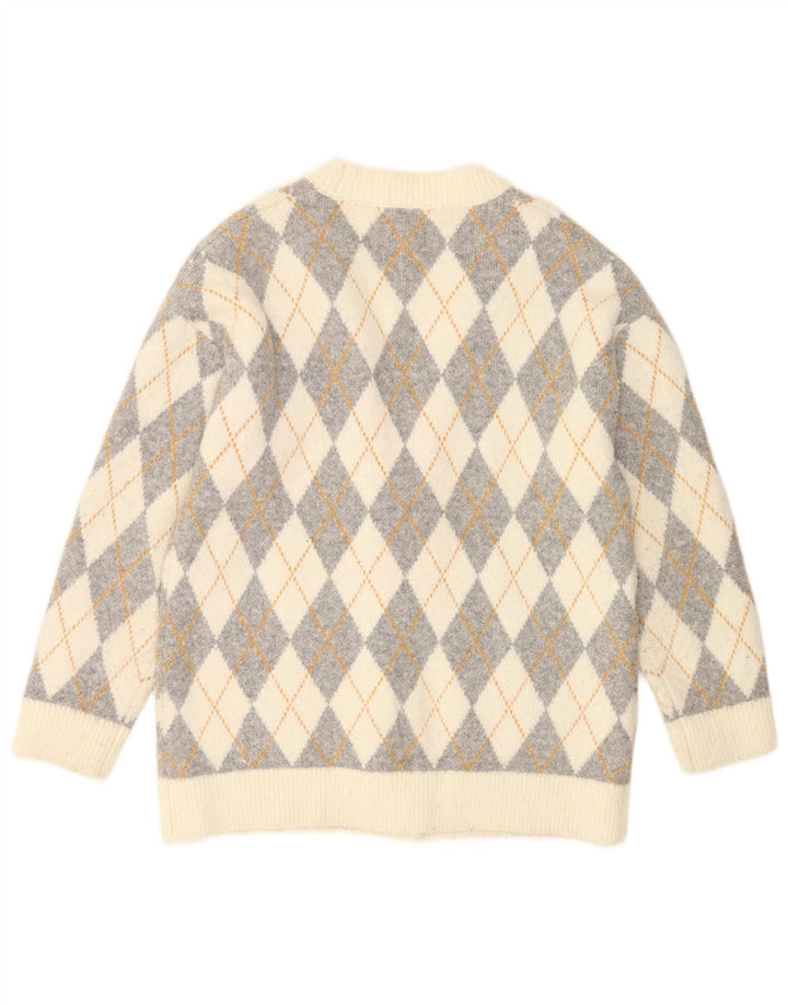Zara Cardigan surdimensionné pour femme UK 10 Petit blanc cassé Argyle/Diamant