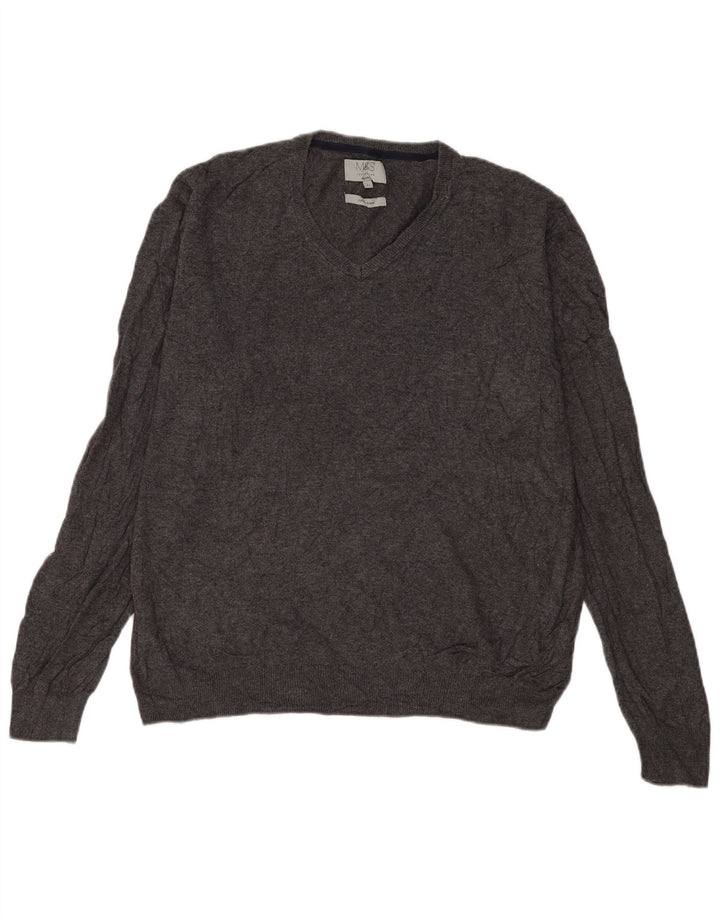 Marks & Spencer Pull col V pour homme en coton gris Taille L