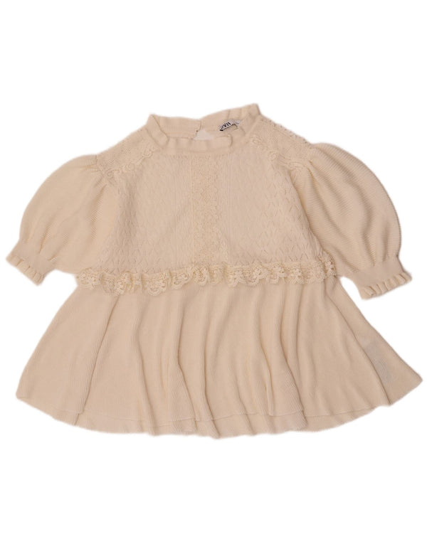 Zara Chemisier à manches 3/4 pour femme UK 12 Medium Off White Floral Polyester