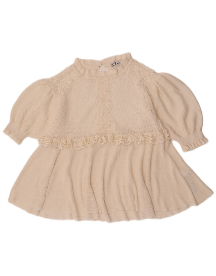 Zara Chemisier à manches 3/4 pour femme UK 12 Medium Off White Floral Polyester