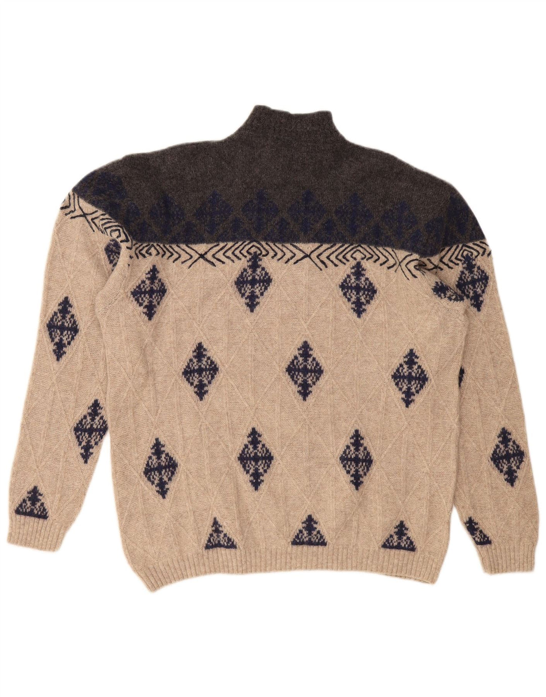 VINTAGE Pull col roulé homme XL Beige Argyle/Diamant
