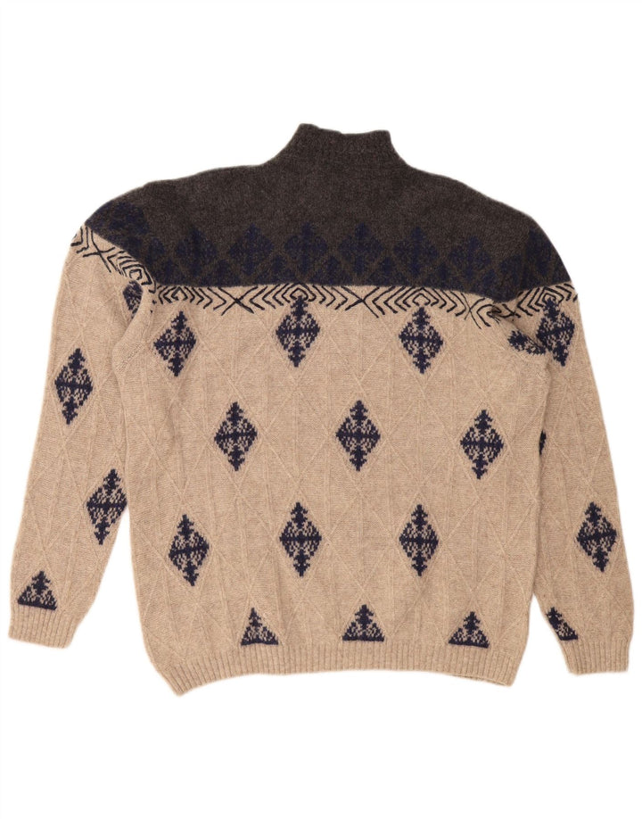 VINTAGE Pull col roulé homme XL Beige Argyle/Diamant