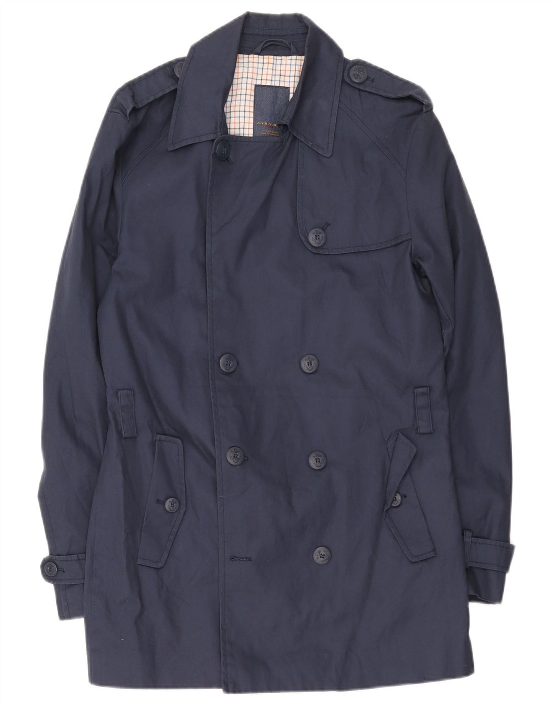 Zara Mens Trench Coat UK 40 Large Bleu Marine Coton