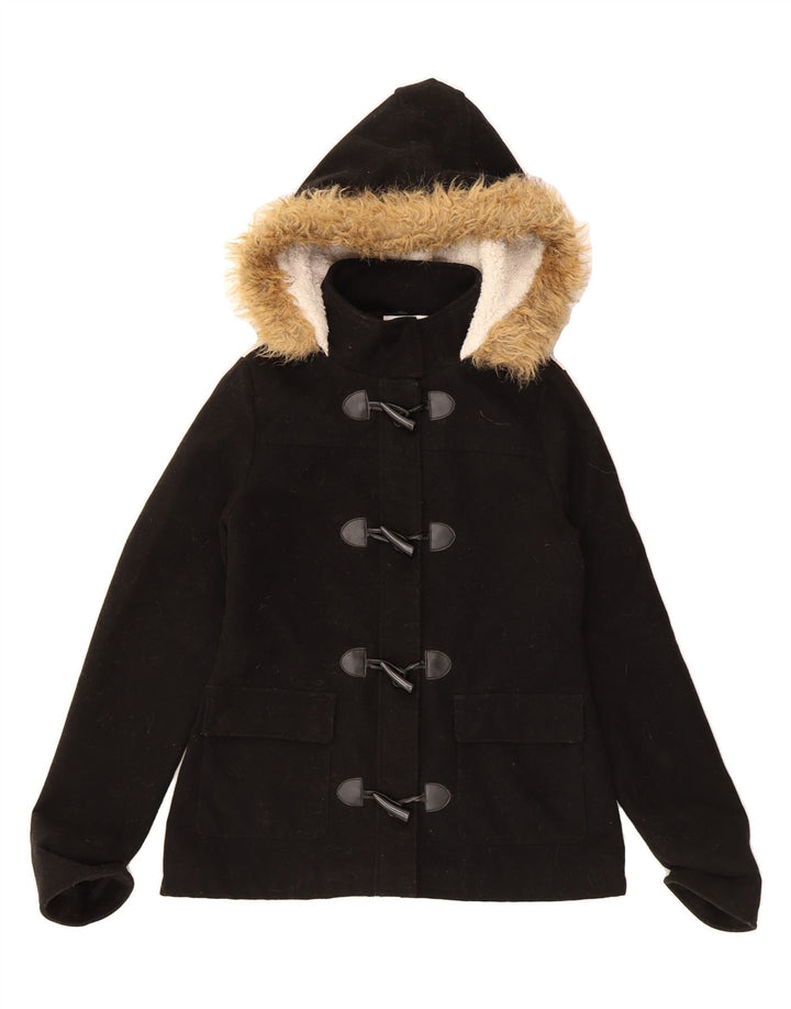 KANGOL Womens Hooded Duffle Jacket UK 12 Medium Black Polyester Vintage Kangol and Second-Hand Kangol from Messina Hembry 