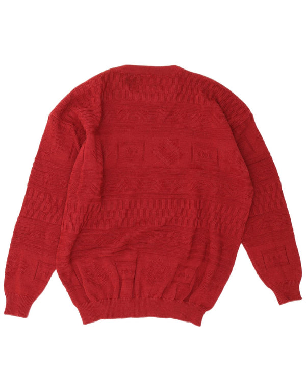 vintage Mens Crew Neck Jumper Sweater IT 52/54 Grand Bourgogne Géométrique