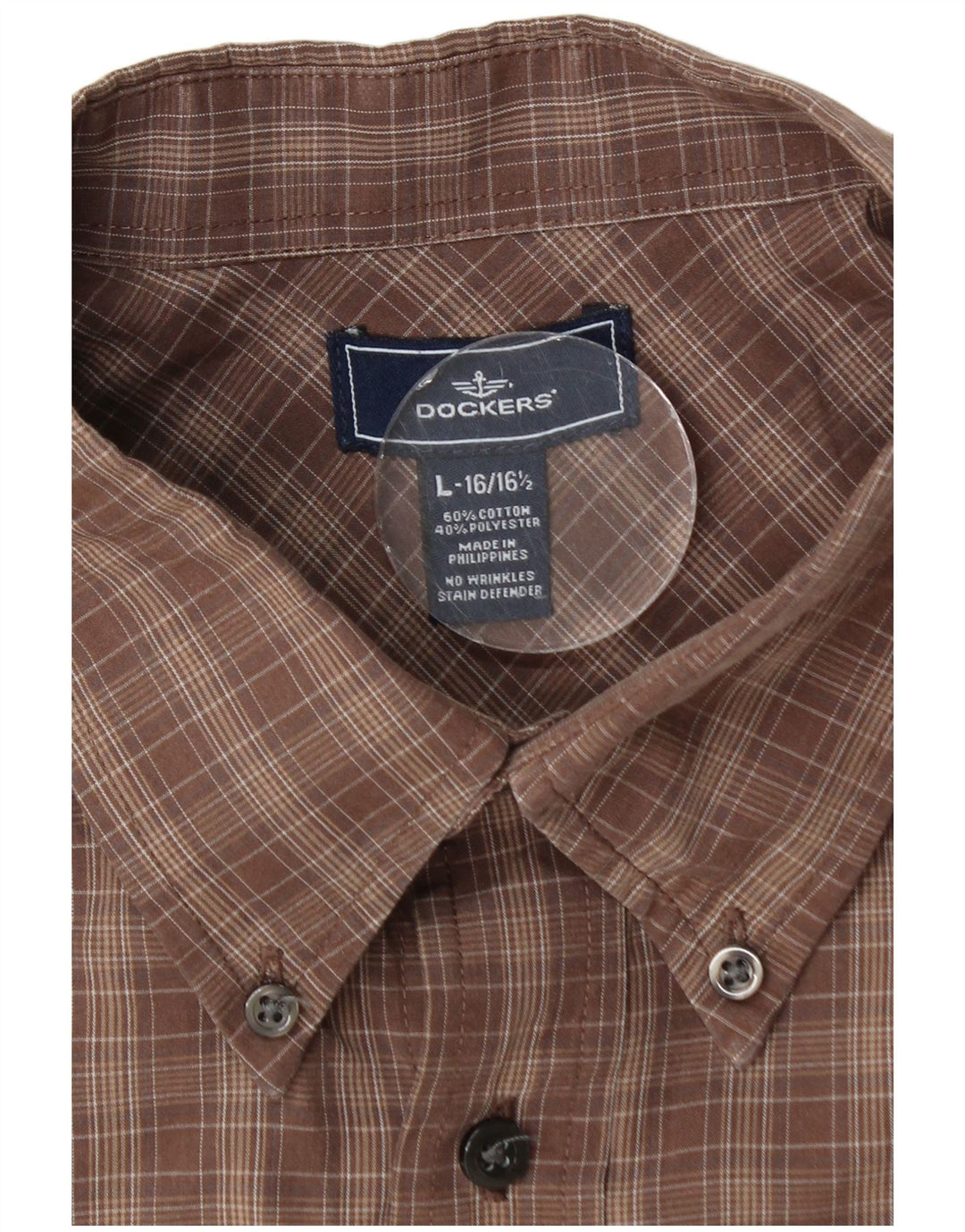DOCKERS Chemise Homme Taille 16 1/2 Grand Coton à Carreaux Marron