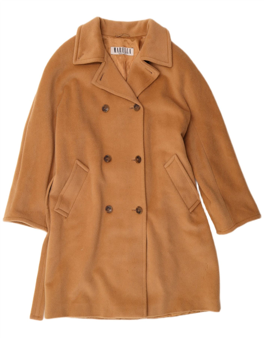 MARELLA Manteau double boutonnage pour femme UK 12 Beige moyen en laine vierge classique