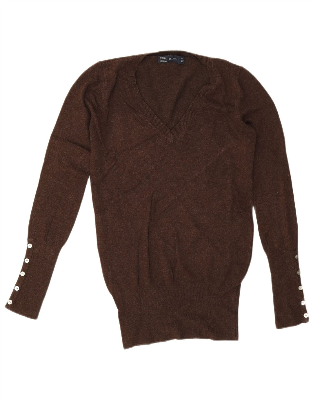 Zara Pull col V pour femme UK 12 Rayonne Marron moyen