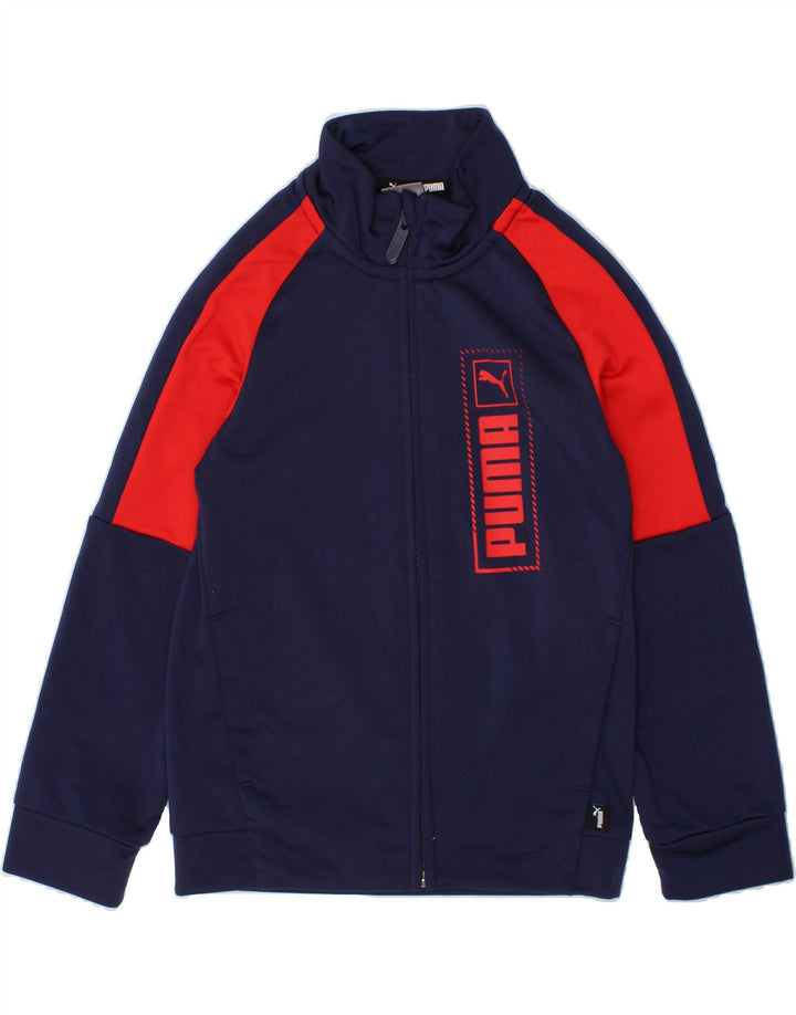 PUMA Boys Graphic Tracksuit Top Jacket 5-6 Years Navy Blue Colourblock Vintage Puma and Second-Hand Puma from Messina Hembry 