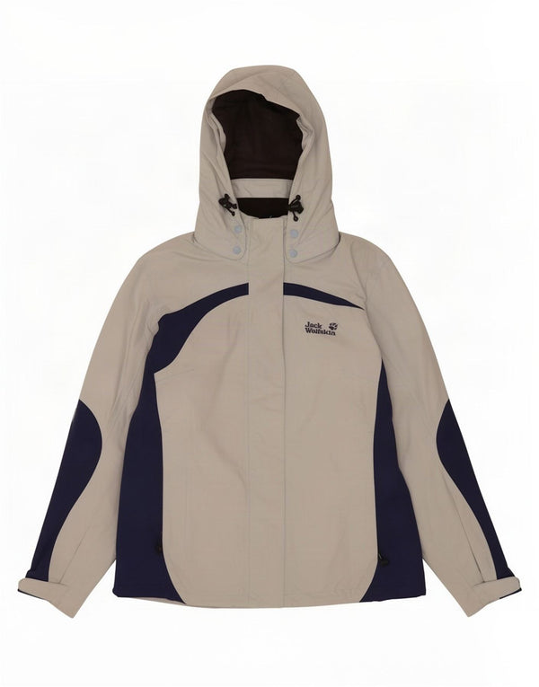 Jack Wolfskin Veste de pluie à capuche pour femme UK 14 Bleu moyen Colourblock